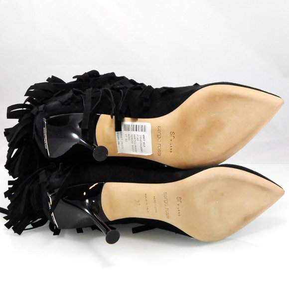 NIB$1265 SERGIO ROSSI Fringed Ankle Suede Booties Pointed Toe Stiletto Heels 37 - Picture 13 of 16